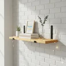 Prateleira de Madeira Industrial 70cm com Suporte Invertido Preto Resistente Decorativa Parede Sala Quarto Cozinha