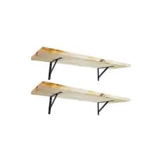 Kit 2 Prateleiras Madeira 60cm com Mão Francesa Aço Preta Decorativa Parede Industrial Banheiro Quarto Cozinha