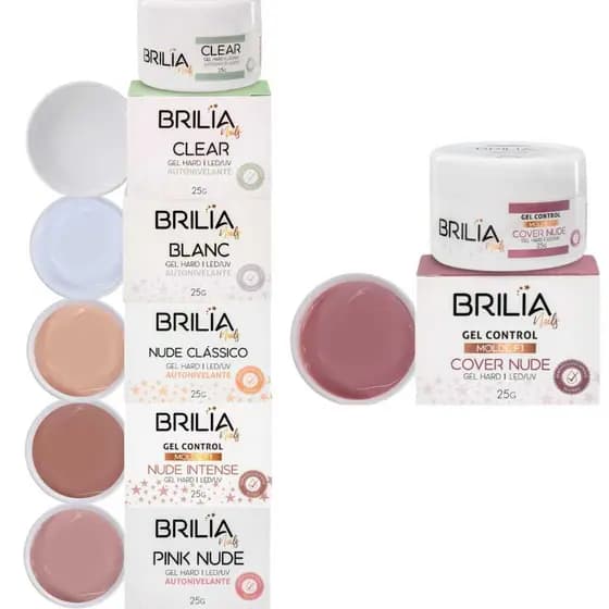 Brilia Nails Gel Construtor Alongamento Unhas Cabine Led/Uv Control Molde F1 Autonivelante - Escolha