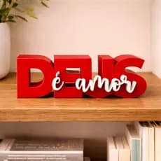 Letreiro Decorativo Deus é Amor Palavra Cristã de Mesa Decoração Religiosa