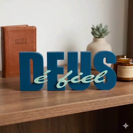 Letreiro Decorativo Deus é Fiel Palavra Cristã de Mesa Decoração Religiosa