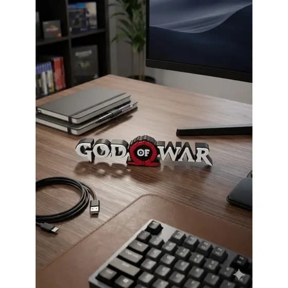 Letreiro Logo God of War 18cm Decorativo Mesa Estante Setup Gamer Geek