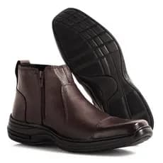 Bota Masculina Antistress Ortopédica Couro Legitimo Café Ajuste Zíper Confortável Promoção