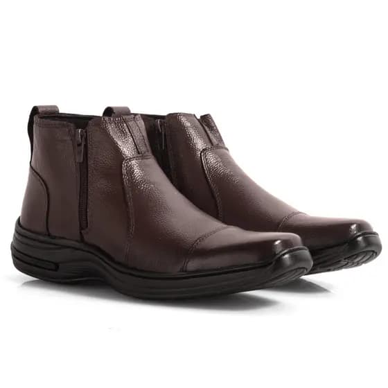 Bota Masculina Antistress Ortopédica Couro Legitimo Zíper Confortável Leve Promoção