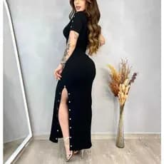 Vestido Manguinha Mid, Vestido Midi Elegante, Vestido MID com fenda
