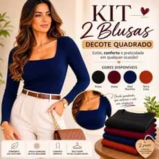 Kit 2 Blusa Feminina Manga Longa Decote Quadrado Elegante inverno quentinho