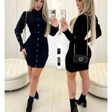 Vestido feminino manga longa princesa com gola inverno– elegante, ajustado e sofisticado