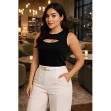 Camiseta feminino com decote e abertura nas costas, Blusa T-shrit elegante, Camisa casual