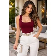 Blusa Regata Feminina Premium Decote Quadrado Suplex – Básicas Elegantes Tendência Blogueira Verão