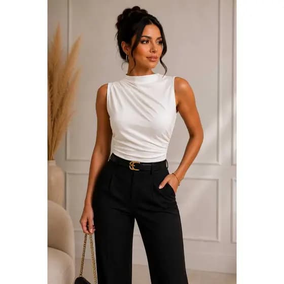 REGATA GOLA ALTA DRAPEADA FEMININA | ELEGANTE | TECIDO PREMIUM | LOOK SOCIAL E CASUAL
