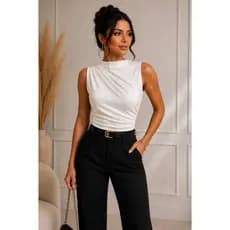 REGATA GOLA ALTA DRAPEADA FEMININA | ELEGANTE | TECIDO PREMIUM | LOOK SOCIAL E CASUAL