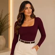 Blusa Feminina Manga Longa Decote Quadrado Elegante inverno quentinho forrado