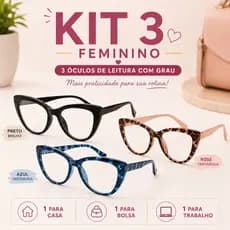 Kit 3 Óculos De Leitura Feminino Gatinha Com Grau Fashion 3 Cores Envio Já