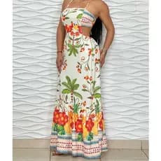 vestido longo  estampado cores verão com alcas duna premium