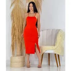 vestido midi sexi coladinho elegancia y comforto com fenda