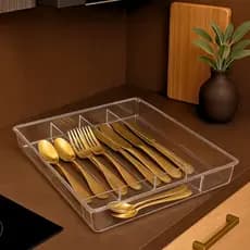 Porta Talheres Acrilico Organizador de Gavetas C/ 5 Divisorias 27x35cm Cozinha