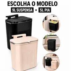 Lixeira Suspensa com Suporte Adesivo e Alça de Pendular 9 Litros Com Tampa Cozinha Sala Banheiro