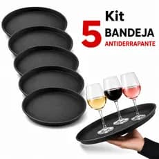 5 Bandejas Garçom Antiderrapante 40cm Bar Restaurante Buffet Resistente Borracha Antiaderente