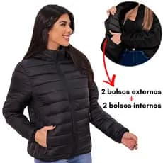 Bobojaco Jaqueta Puffer Feminina Casaco Quentinho Gominho Nylon Impermeável Capuz Removível