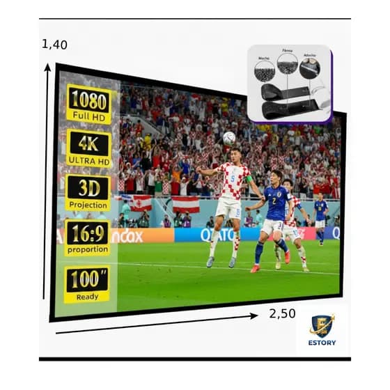 Telão De Projeção Estory Velcro Projetores Full HD 4K Cinema Profissional Copa 2026 Frete Gratis