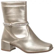 Bota Feminina Infantil GiGiL Teen Menina Saltinho Baixo Cano Curto Bico Quadrado Tira Strass Brilho Casual Confortável