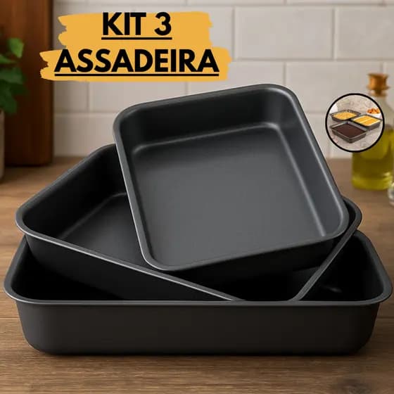 Kit Forma Assadeira Antiaderente Bolo Lasanheira Torta Sobremesa Forno Confeitaria Gourmet Cozinha
