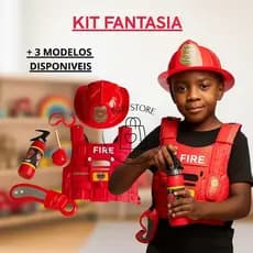 Fantasia Infantil Bombeiro Policial Militar Kit Completo Brinquedo Colete Capacete Acessorios