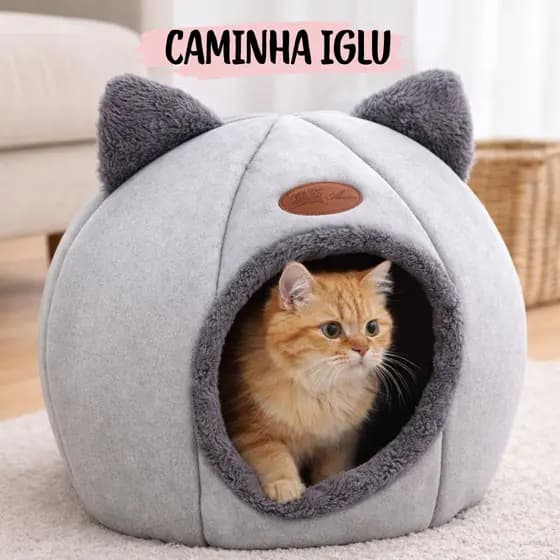 Caminha Iglu  P para Gatos e Cachorros Pequenos Cama Pet Casinha Toca Pelúcia Macia Confortável