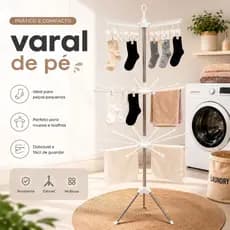 Varal de Pé Dobrável 360° Multiuso Prendedores Organizador Lavanderia 170cm Arara de Chão guardar