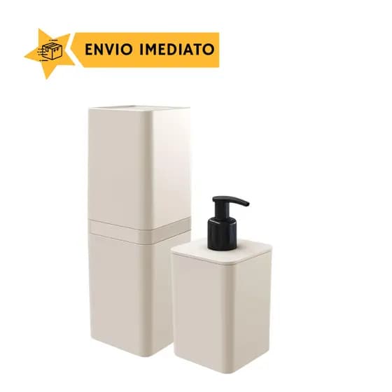 Kit Dispenser Sabonete E Porta Escova Dente Com Tampa Areia
