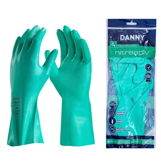 Luva Nitrílica Antialérgica Proteção Química Com Forro Epi Limpeza / DANNY Ca 25313