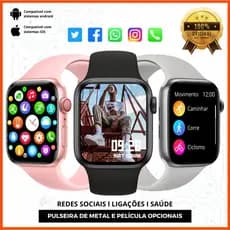 Relógio Inteligente Kit IWO Smartwatch 45mm + Duas Pulseiras + Película, Ilha Dinâmica