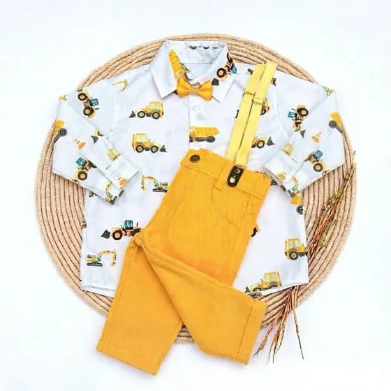 conjunto menino frio manga longa calça tematico tratores amarelo
