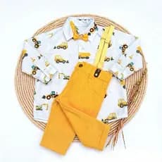 conjunto menino frio manga longa calça tematico tratores amarelo