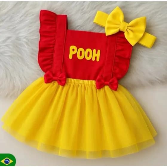 jardineira menina luxo ursinho pooh puff