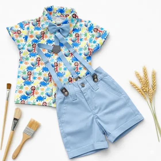 conjunto tematico social camisa SHORT BRIM JESUS O MAIOR PINTOR DO MUNDO AQUARELA