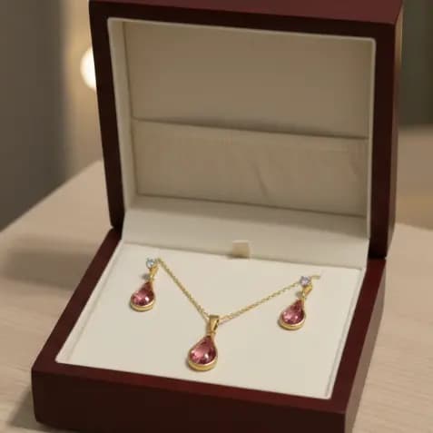 Conjunto de Brinco e Colar Gota Folheado Sofisticado Rose
