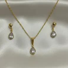 Conjunto de Brinco e Colar Folheado Pingo Dourado Ponto de Luz