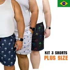 Kit 3 Shorts PLUS SIZE Estampado Tactel Mauricinho Estilo Praia Moda Verão Esporte Premium
