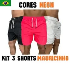 Kit 3 Shorts Presente Aniversário Futebol Lazer Amizade Mauricinho Liso Tecido 2C