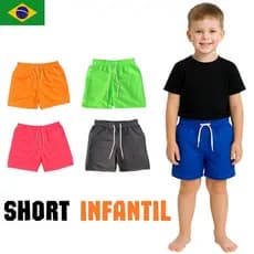Short Infantil Tactel Liso Presente Lazer Pai Mãe Amor Presente Tecido Premium