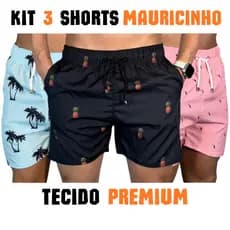 Kit 3 Bermudas Fitness Academia Corrida Lazer Festa Viagem Masculina Tecido Premium