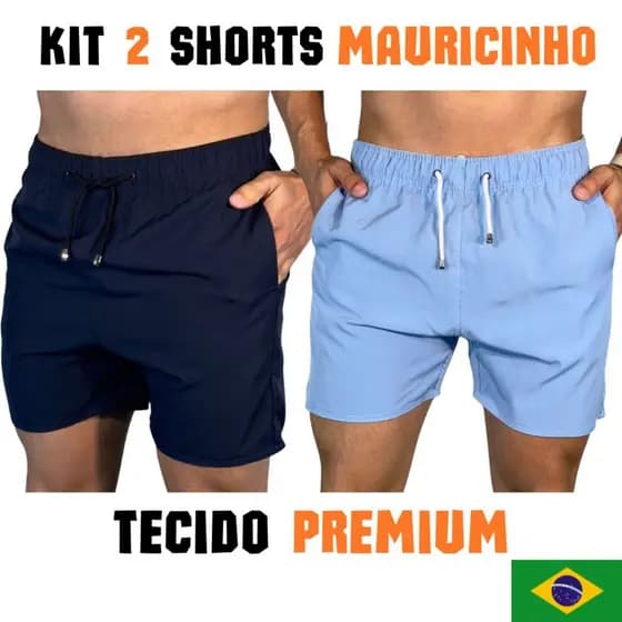 Kit 2 Shorts Masculino Secagem Rápida Tactel Grosso Liso Lazer Treino Tecido Premium
