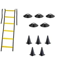 Kit Treino Funcional Preto Agilidade Escada 7 Degraus 5  Cones 5 Chapéus P/ Aquecimento