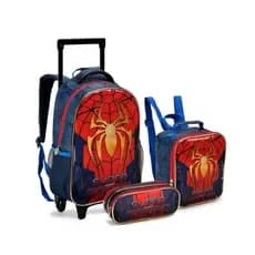 Kit Mochila Infantil rodinhas 5 peças Masculino Feminino Pesrsonagens com Lancheira+Estojo+Garrafinha+Chaveiro