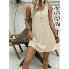 Vestido Feminino Midi Curto Linho Tecido Suave Gola Redonda do P ao GG Varias cores