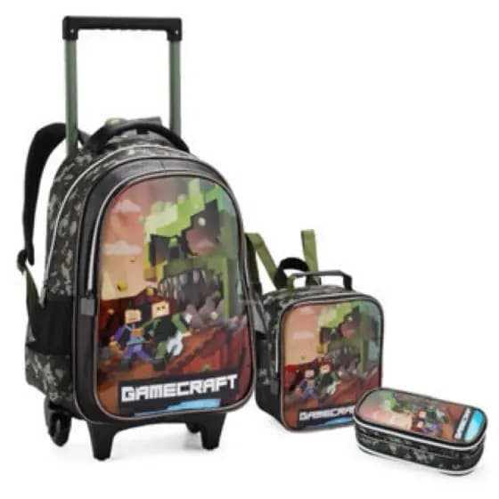 Kit Mochila infantil Masculina Personagens com Carrinho , Lancheira e estojo