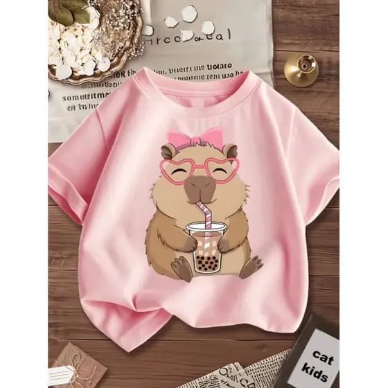 Camiseta Camisa Blusa  Infantil Capivara Óculos Menina desenho