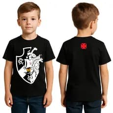 Camiseta Infantil Vasco Coração – Camisa Preta Menino Algodão Premium Futebol Times