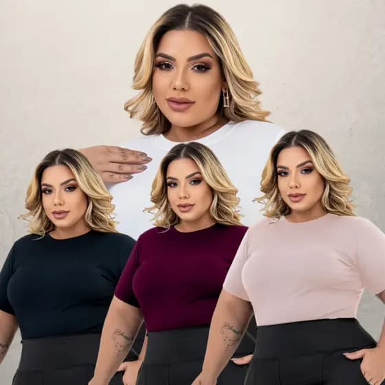 Kit 4 Blusa Feminina Plus Size Basica Canelada GG ao G3 Confortavel